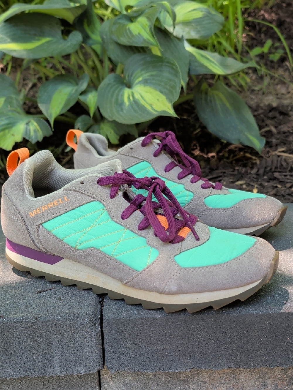 Merrell W's Retro Alpine Sneaker Mint Green, Gray & Purple Sneakers Outdoorsy